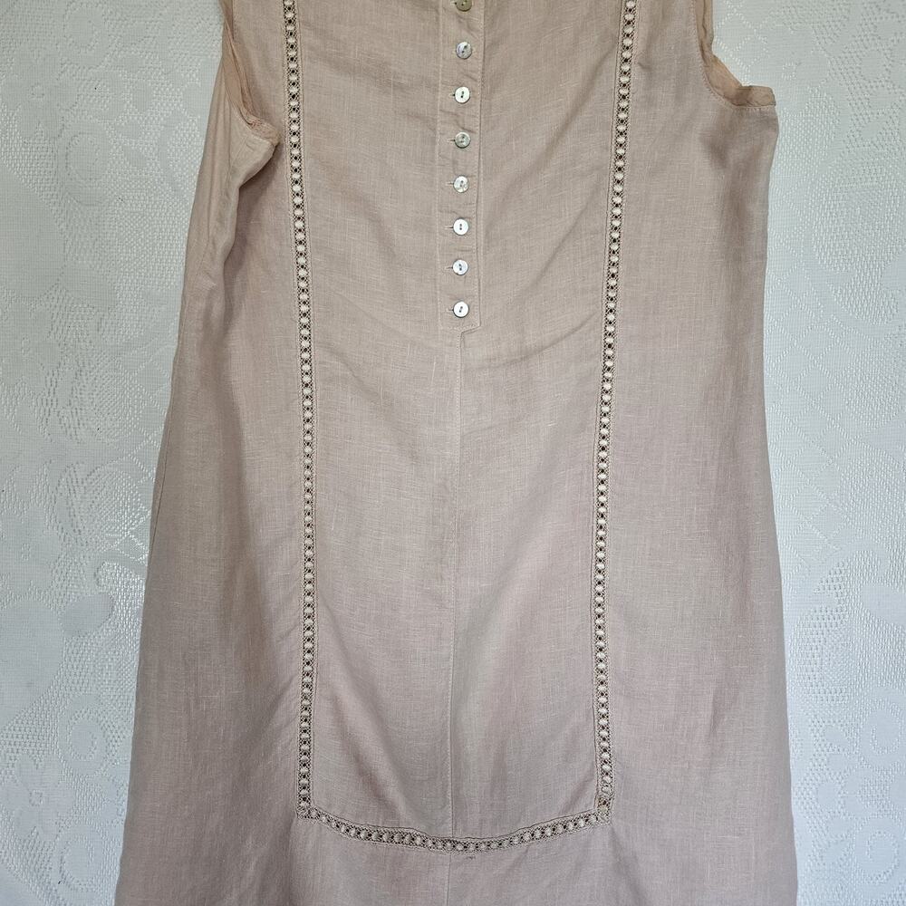 Johnny Was Collection 100% Linen Mini Shift Dress Soft Pink Lace Crochet Y2K 90s - Picture 9 of 12